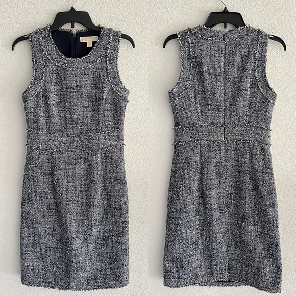 Michael Kors Blue Grey Tweed Sheath Dress Size 2 Lined Career Workwear Business - Picture 1 of 8